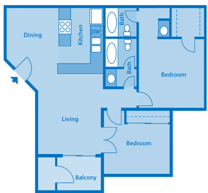 Sycamore Creek 2 Bedroom Floor Plan with Den